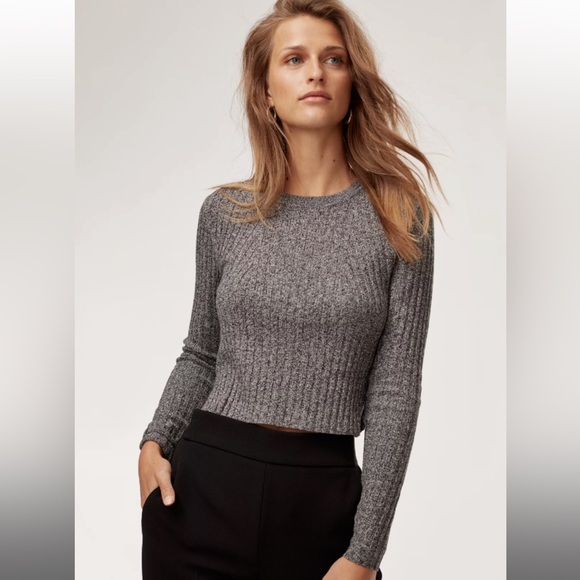 Aritzia Babaton Women's Wool Linen Nathaniel Crop Sweater in Heathered Gray XS - Picture 1 of 10
